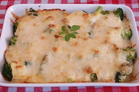 Batata com brocolis gratinado ao molho de mostarda facil e r
