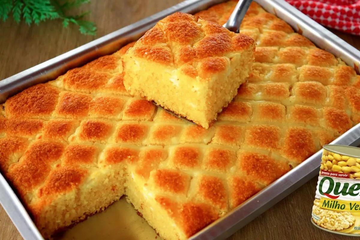 Bolo de milho de latinha divino feito no liquidificador de u