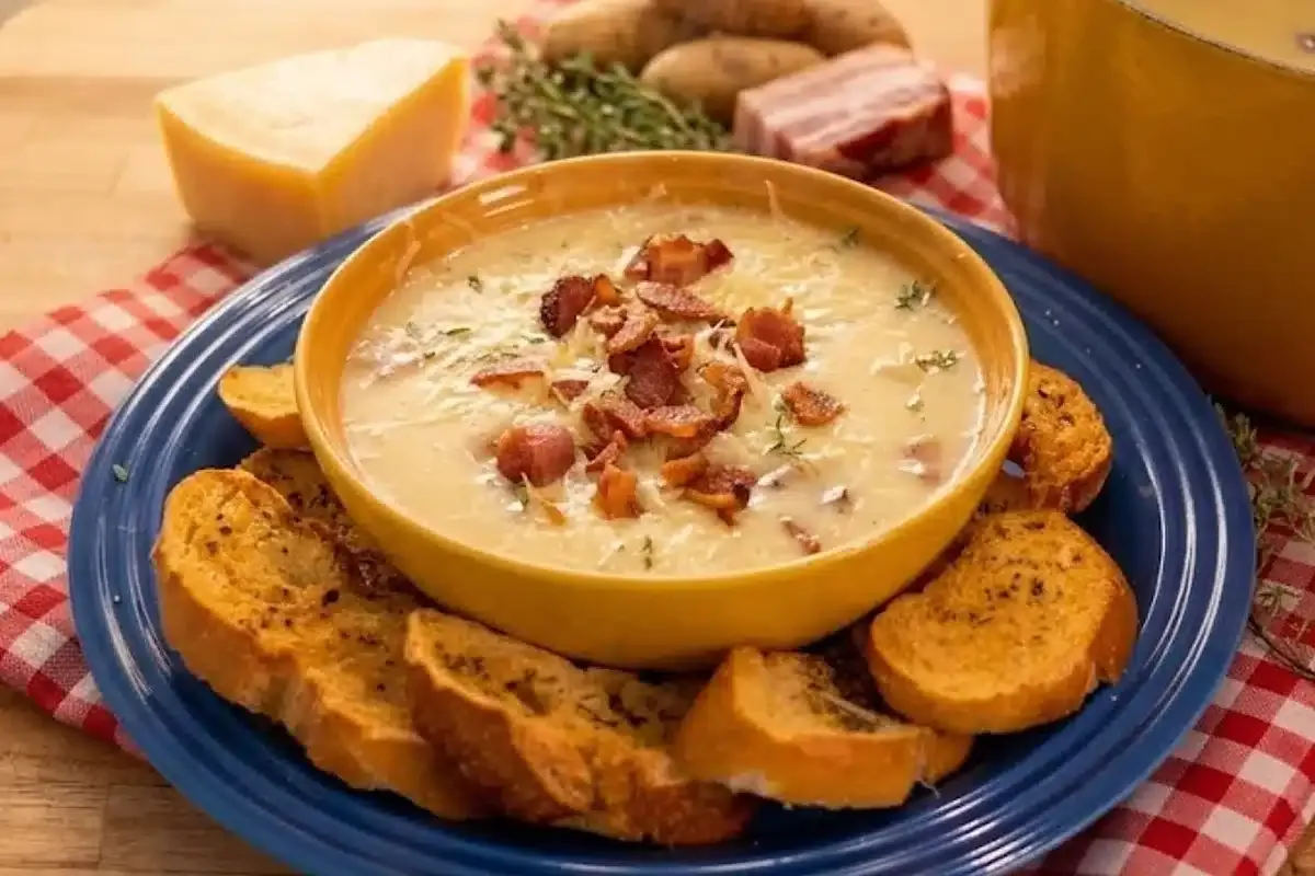 Caldo de batata com bacon bem cremoso uma refeicao quentinha