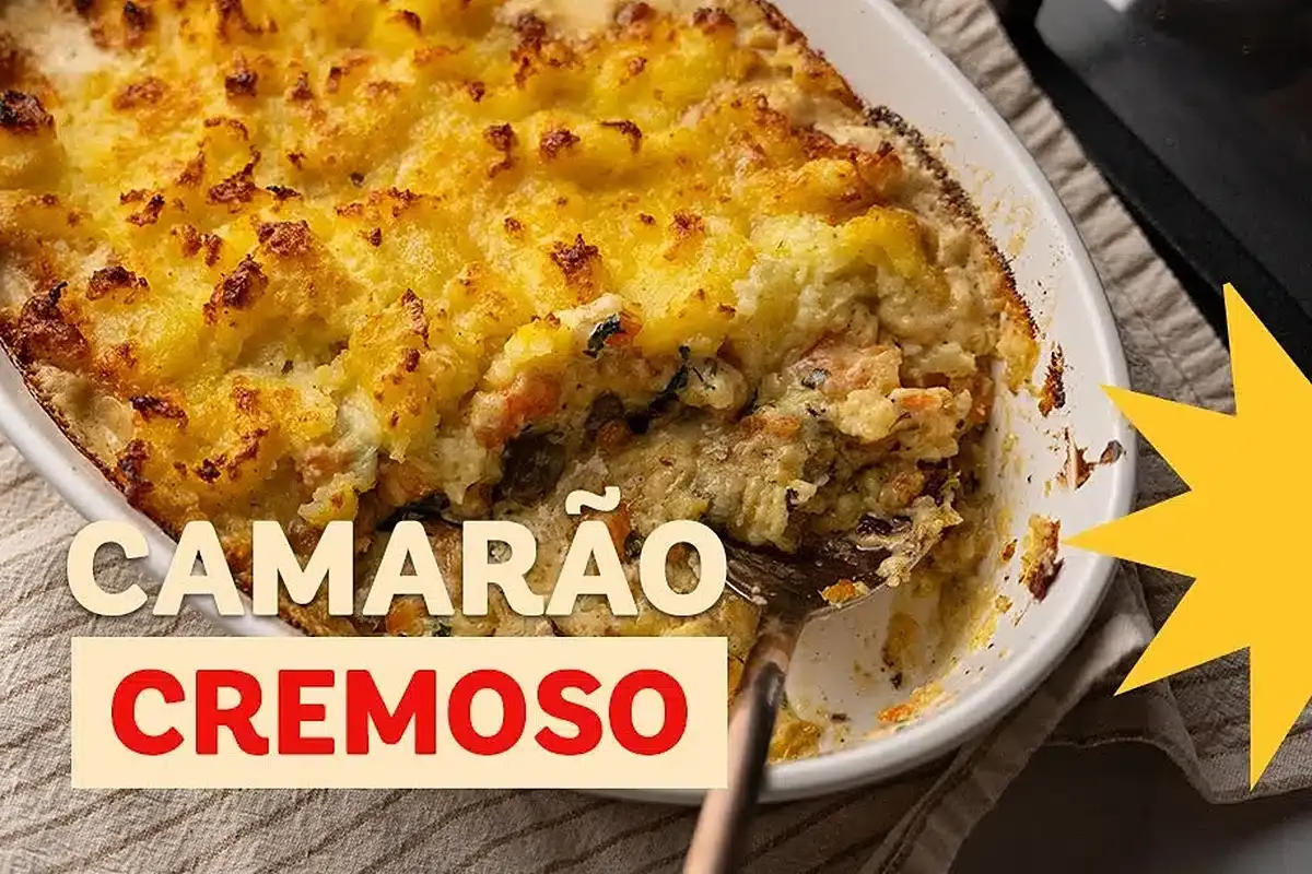 Camarao cremoso e gratinado no forno com queijo derretido pa