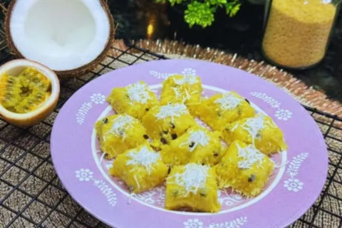 Cocada de cuscuz com maracuja cremosa e com aquele toque aze