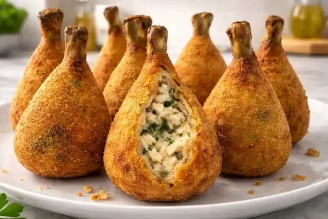 Coxinhas sem massa muito recheadas de frango super cremosas 