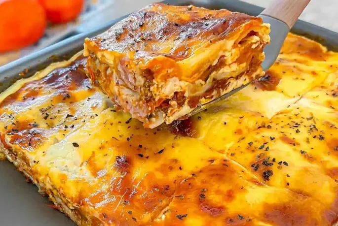 Lasanha de carne com massa de pastel perfeita para o jantar