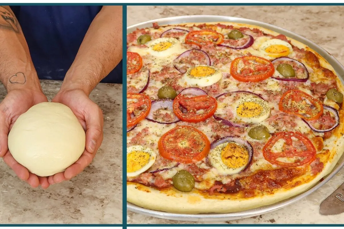Massa de pizza caseira super leve e macia para voce fazer a