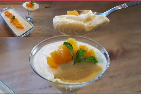 Mousse de pessego rapida e facil de preparar para ficar com 