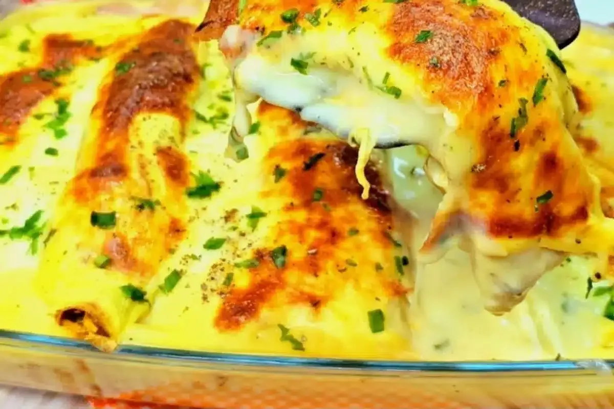 Panqueca de frango com massa leve e um maravilhoso molho de