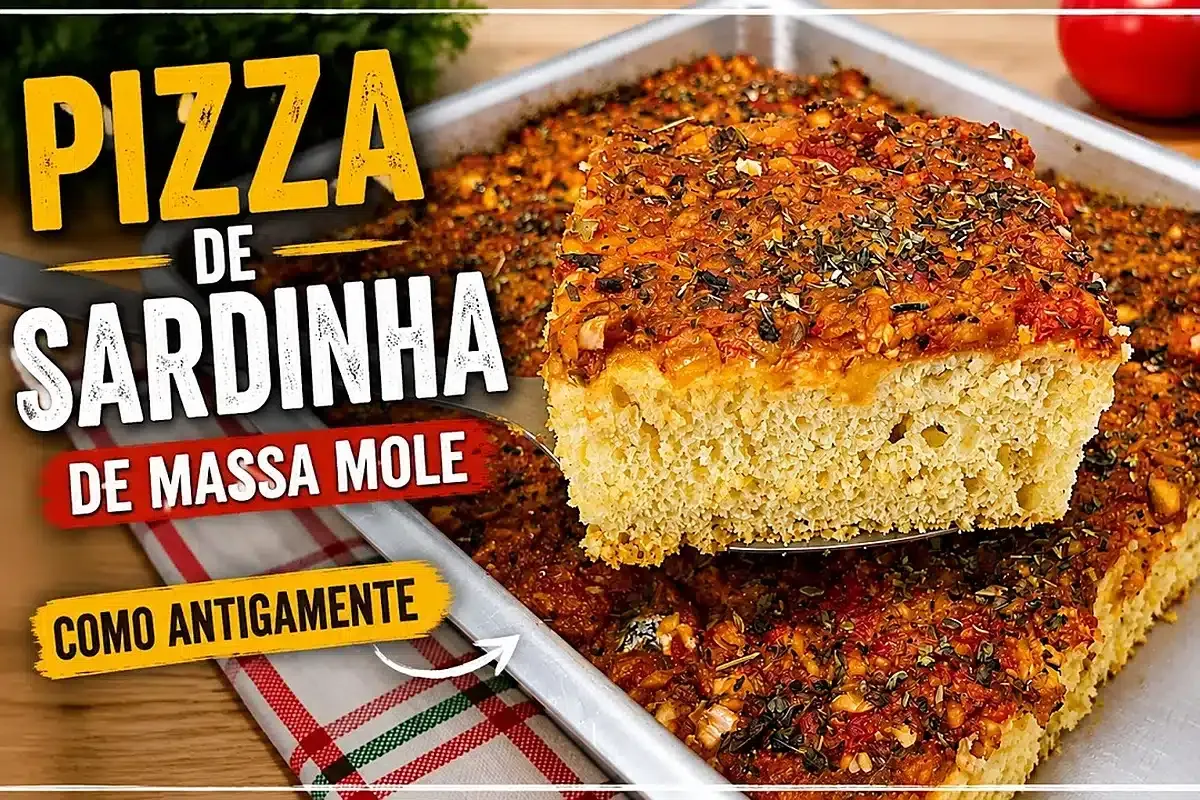 Pizza de sardinha pratica com massa mole preparada do jeito