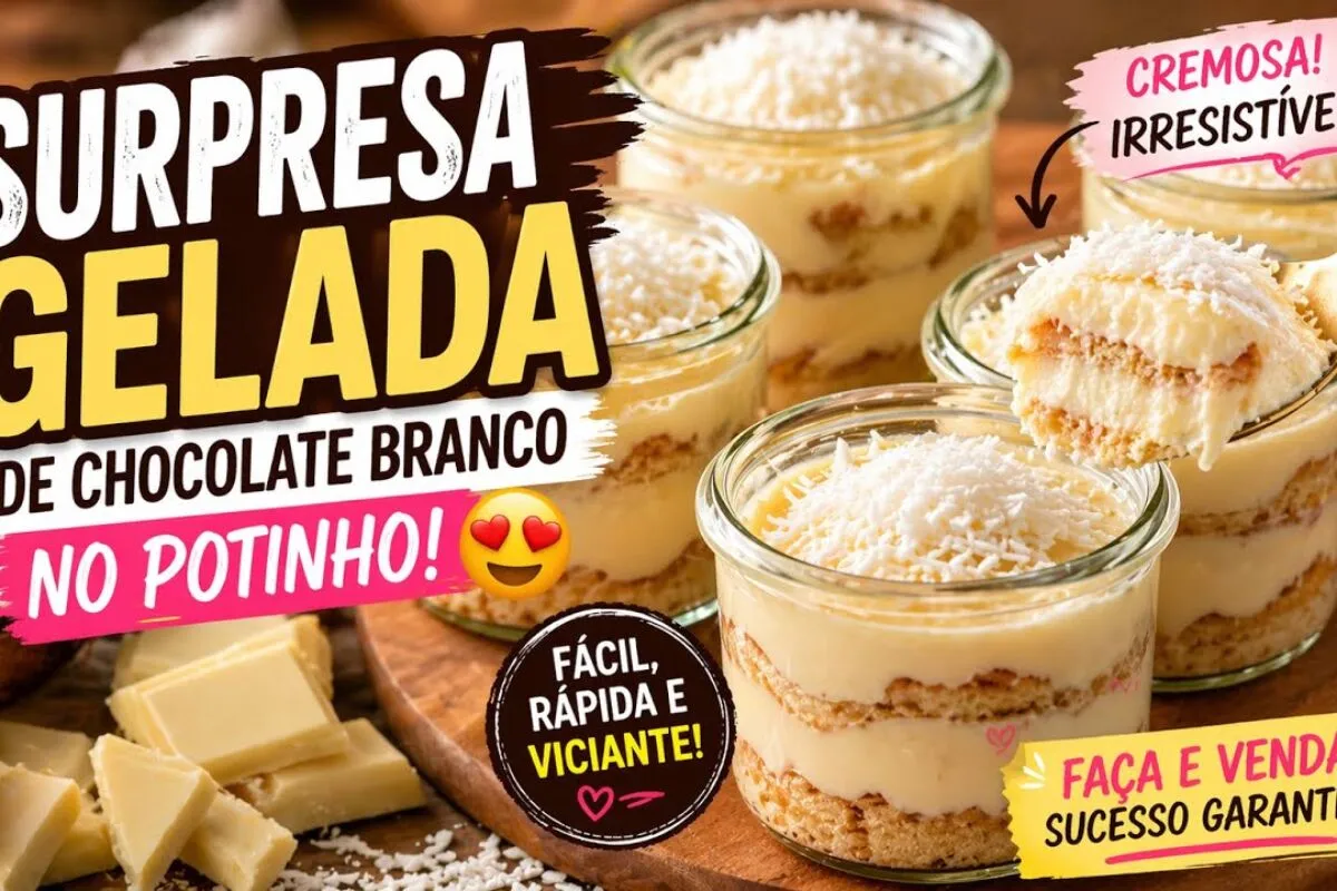 Sobremesa de chocolate branco super gelada e cremosa montada
